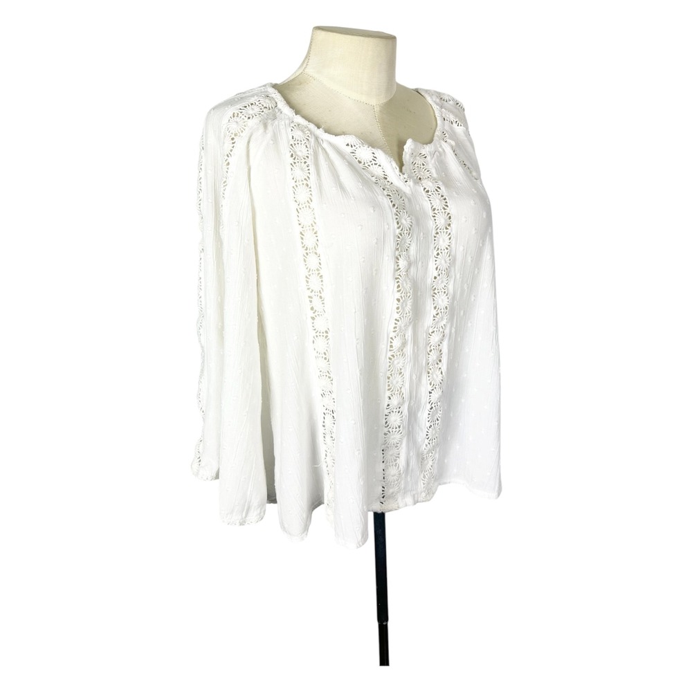 Angie White Swiss Dot Crochet Lace Peasant Blouse Top Medium